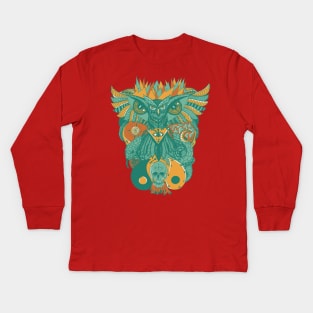 Mountain Green Owl And Ageless Skull Kids Long Sleeve T-Shirt